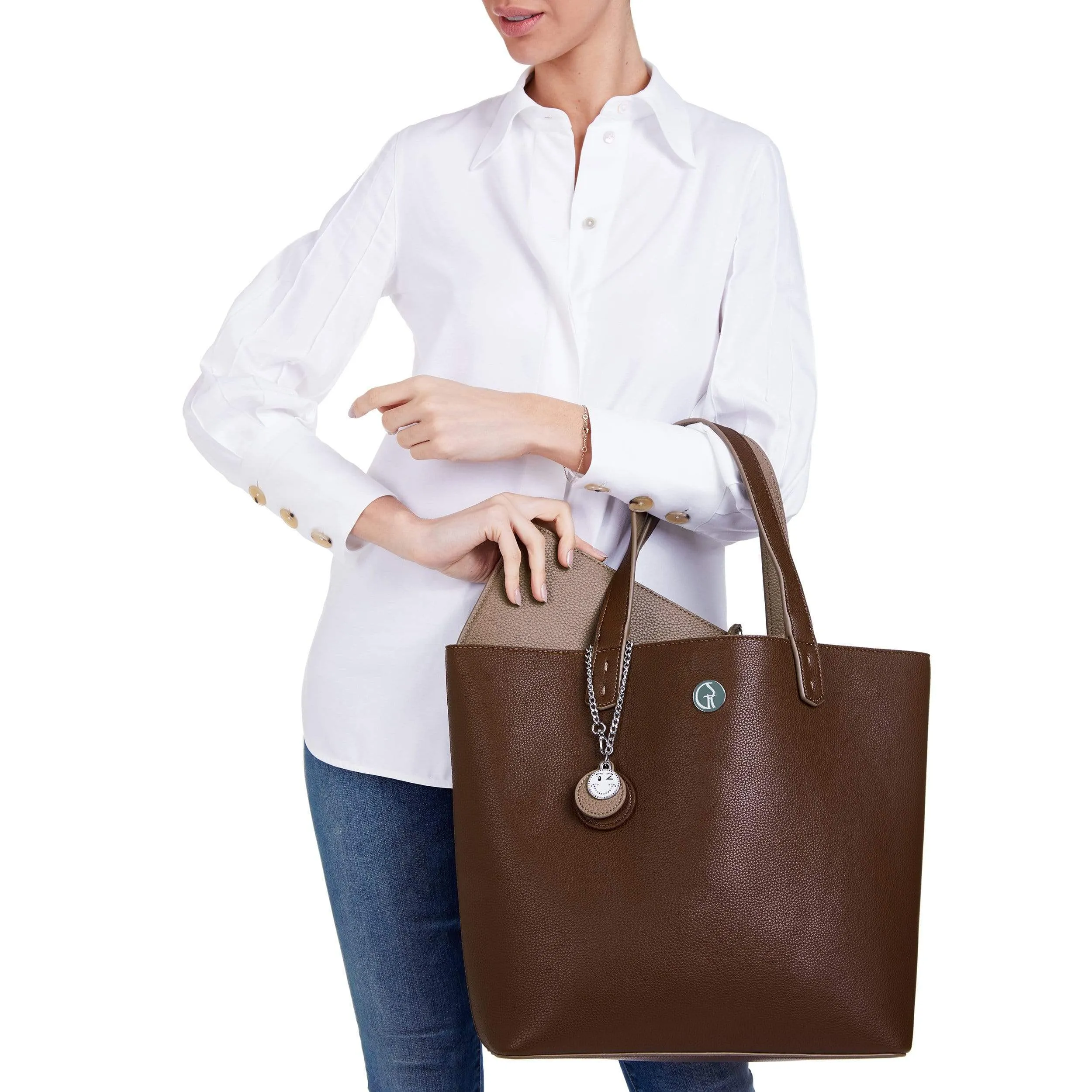Reversible Vegan Leather Tote | Brown & Beige