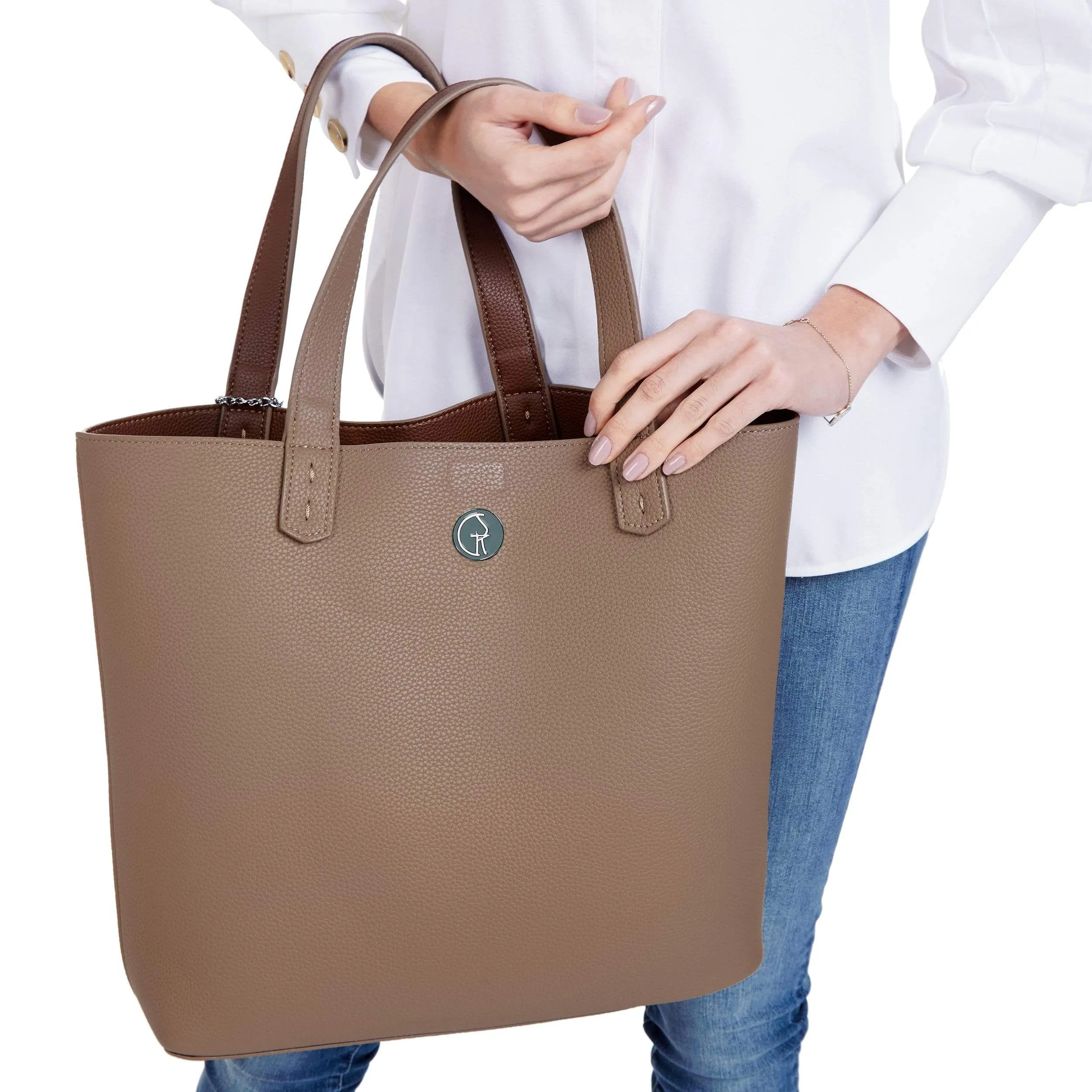 Reversible Vegan Leather Tote | Brown & Beige