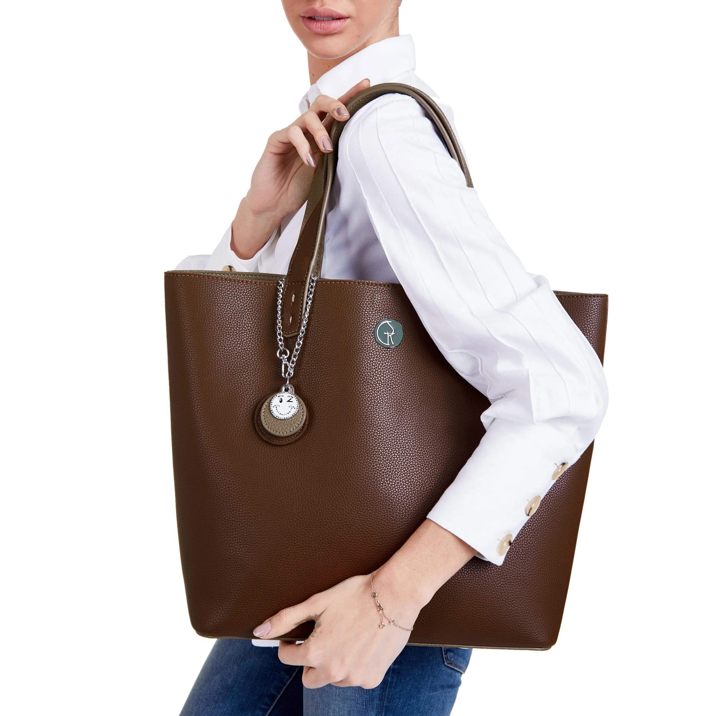 Reversible Vegan Leather Tote | Brown & Beige