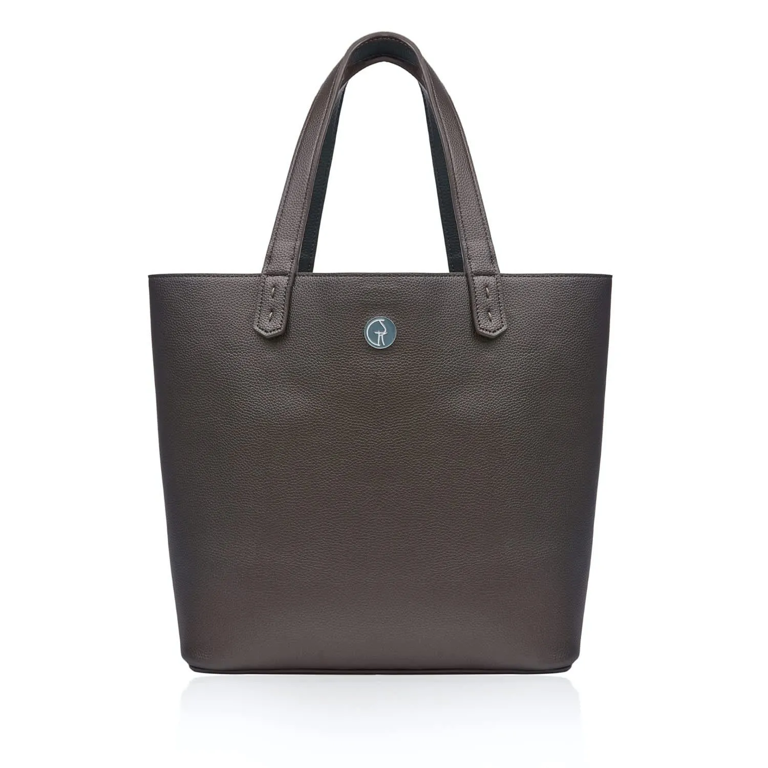 Reversible Vegan Leather Tote | Forest Green & Metallic