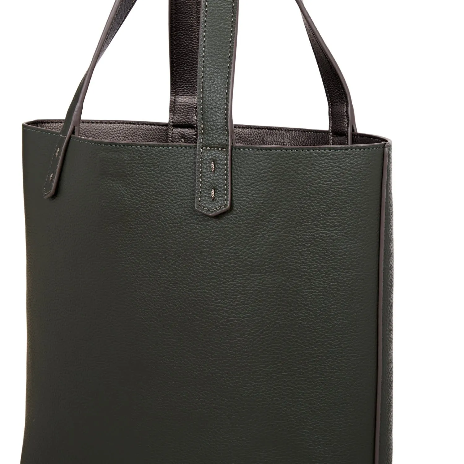 Reversible Vegan Leather Tote | Forest Green & Metallic