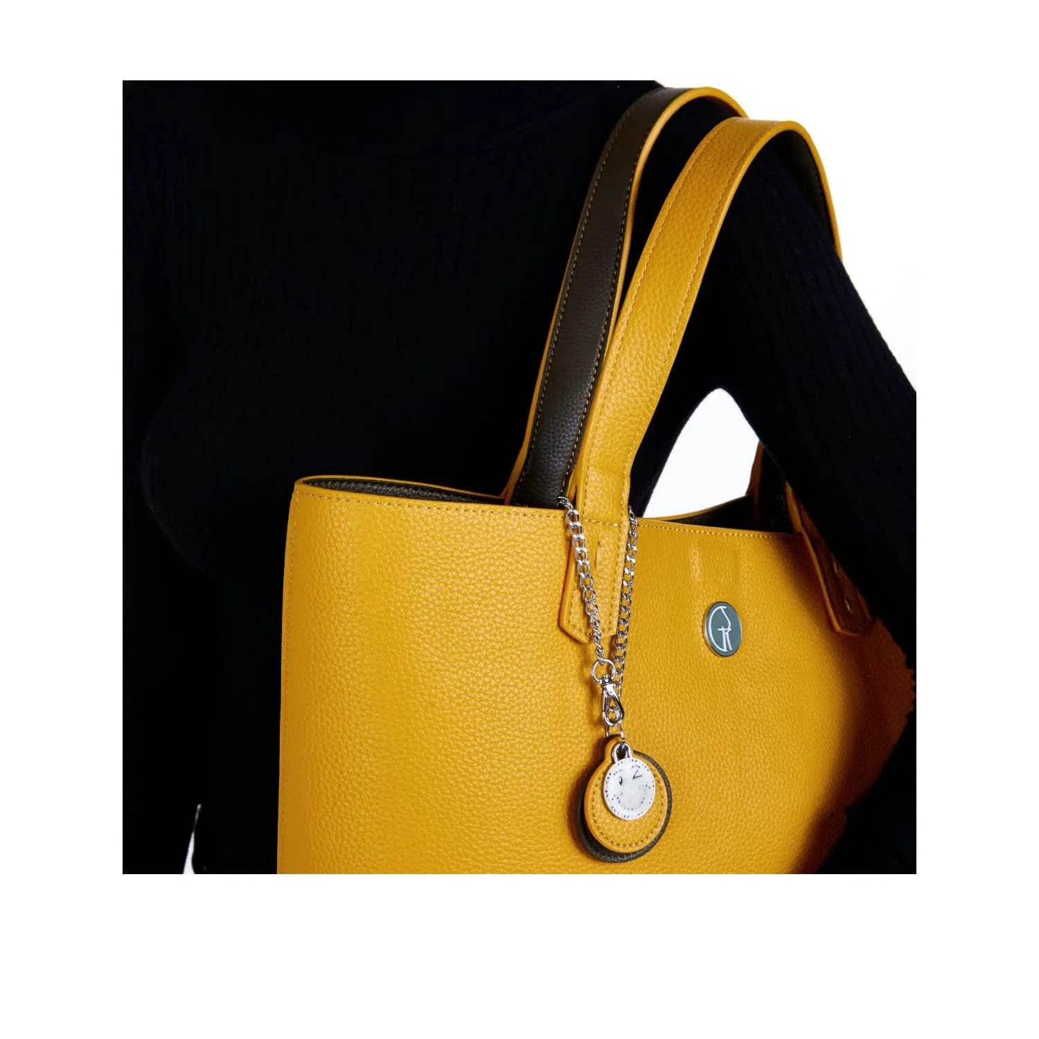 Reversible Vegan Leather Tote | Green & Mustard