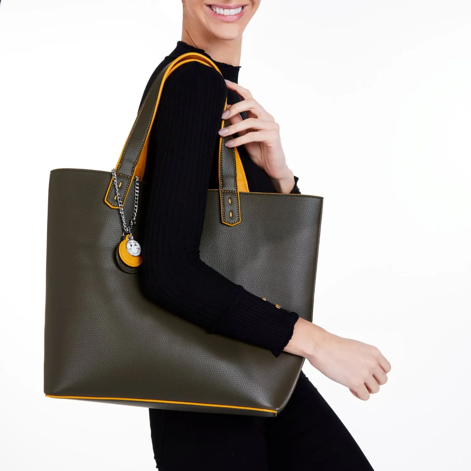 Reversible Vegan Leather Tote | Green & Mustard