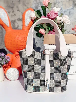 Rhinestone Plaid Tote Bag
