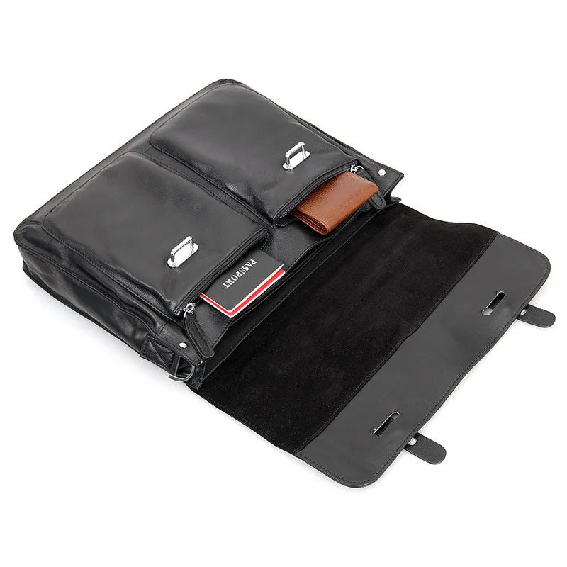 ROCKCOW Top Grain Leather Briefcase Men's Business Bag Crossbody Messenger Shoulder Bag 7100