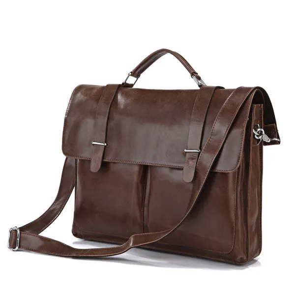 ROCKCOW Top Grain Leather Briefcase Men's Business Bag Crossbody Messenger Shoulder Bag 7100