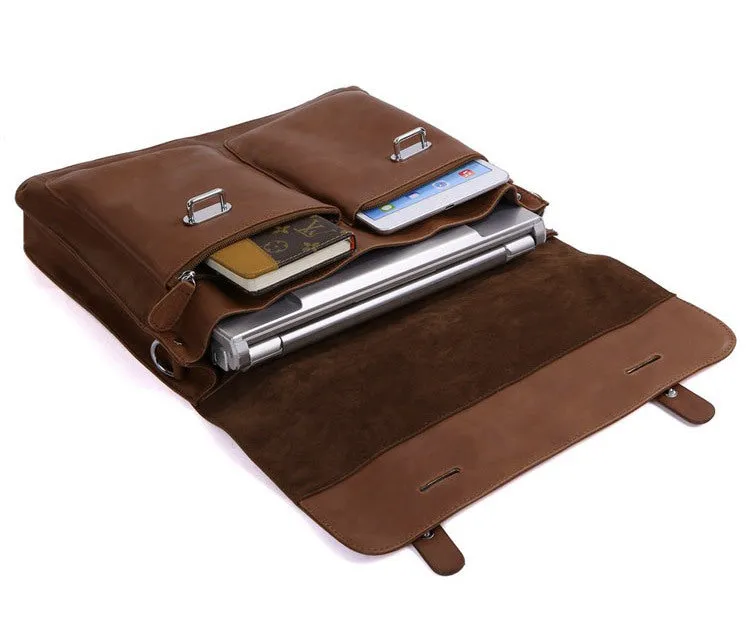 ROCKCOW Top Grain Leather Briefcase Men's Business Bag Crossbody Messenger Shoulder Bag 7100