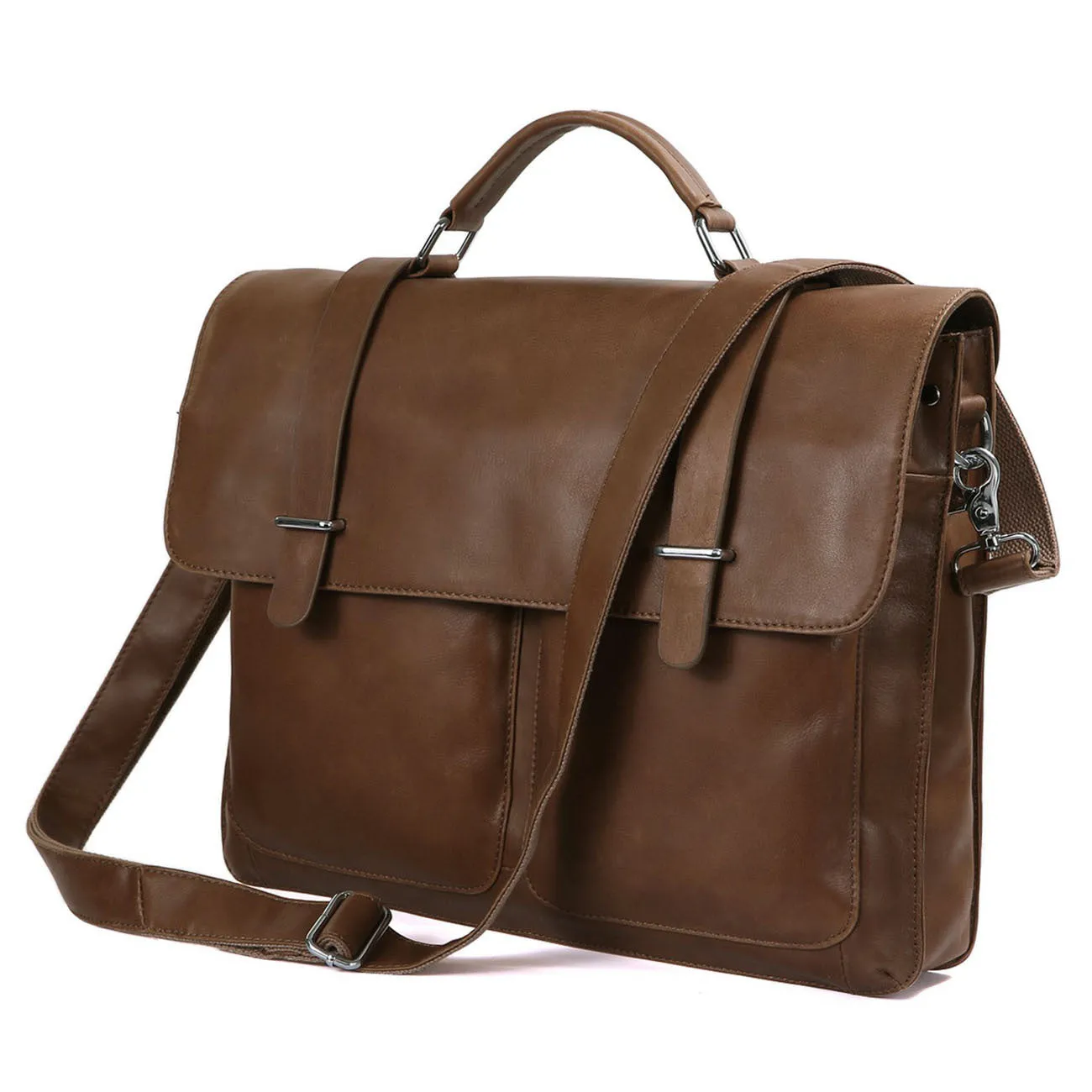 ROCKCOW Top Grain Leather Briefcase Men's Business Bag Crossbody Messenger Shoulder Bag 7100