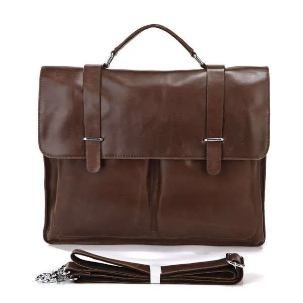 ROCKCOW Top Grain Leather Briefcase Men's Business Bag Crossbody Messenger Shoulder Bag 7100