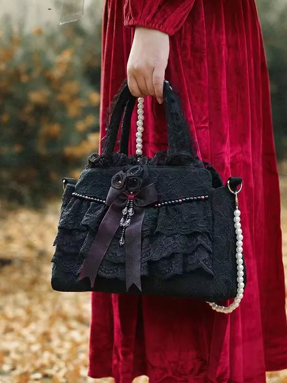 ROCOCO Style Lolita Bag White Polyester Flowers Ruffles Polyester Cross-body Bag Lolita Accessories