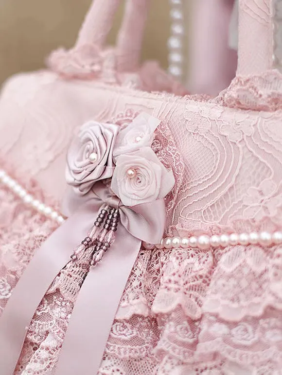 ROCOCO Style Lolita Bag White Polyester Flowers Ruffles Polyester Cross-body Bag Lolita Accessories