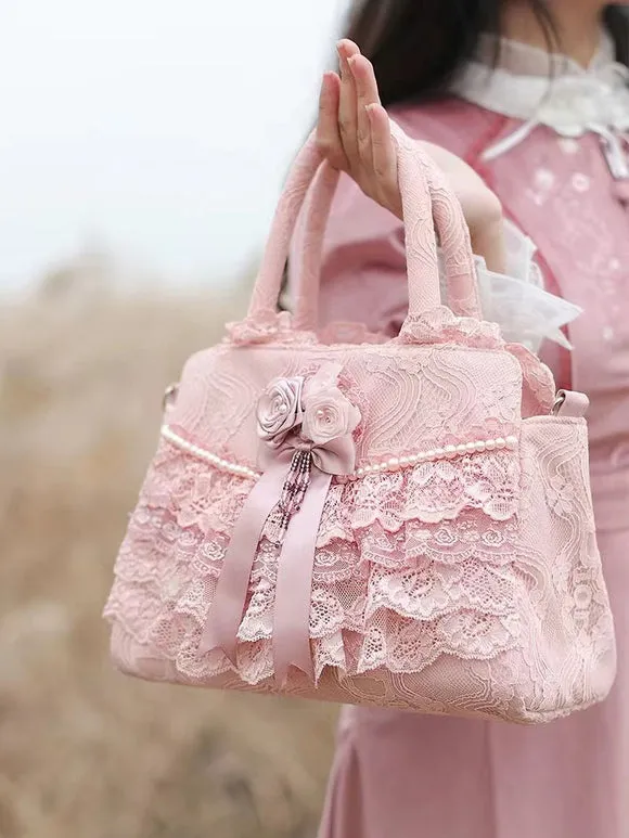 ROCOCO Style Lolita Bag White Polyester Flowers Ruffles Polyester Cross-body Bag Lolita Accessories