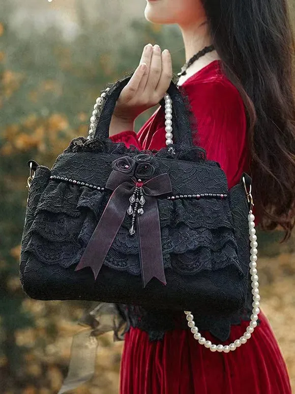 ROCOCO Style Lolita Bag White Polyester Flowers Ruffles Polyester Cross-body Bag Lolita Accessories