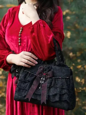 ROCOCO Style Lolita Bag White Polyester Flowers Ruffles Polyester Cross-body Bag Lolita Accessories