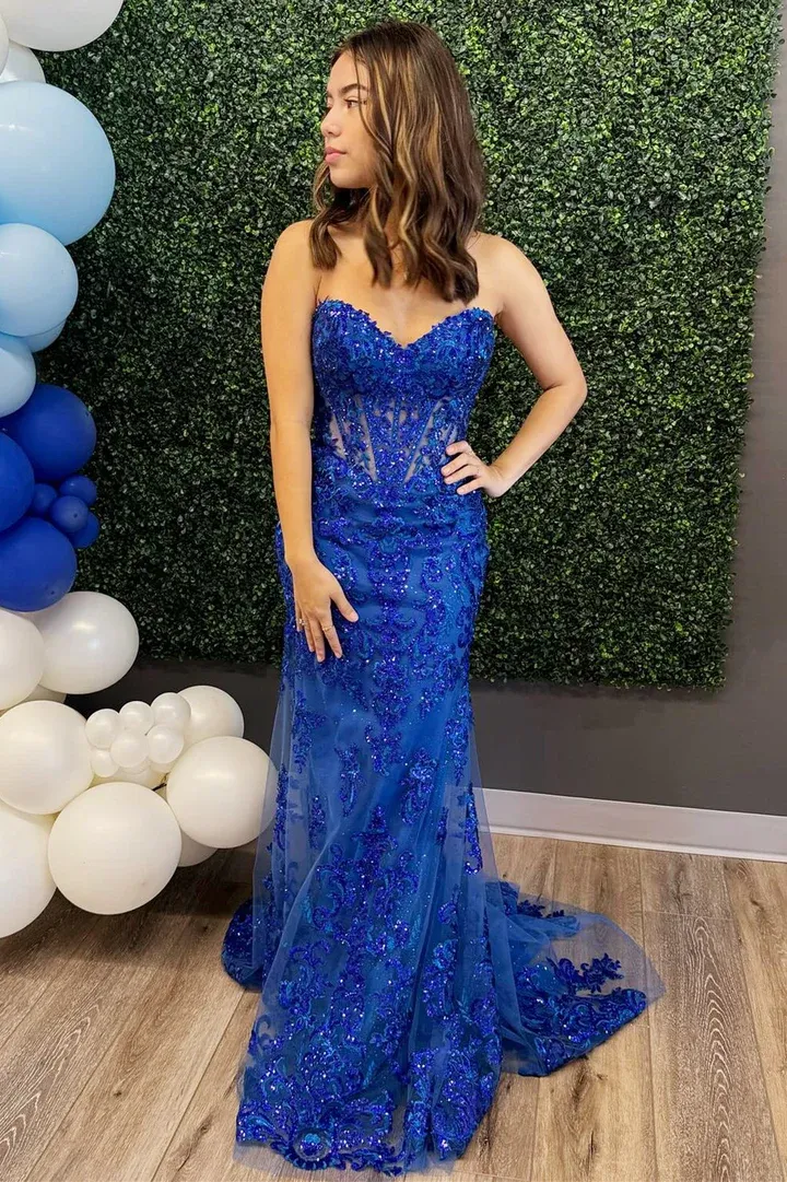Royal Blue Sweetheart Off The Shoulder Mermaid Prom Dress
