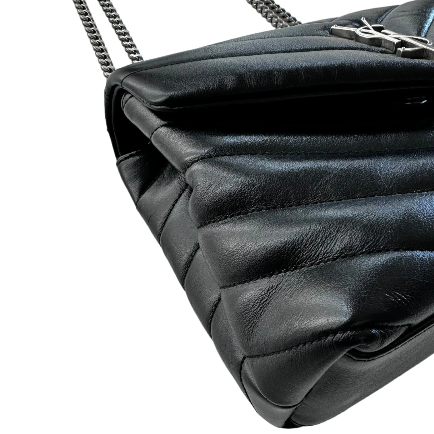 Saint Laurent Calfskin Quilted Monogram Small Loulou Chain Satchel Black