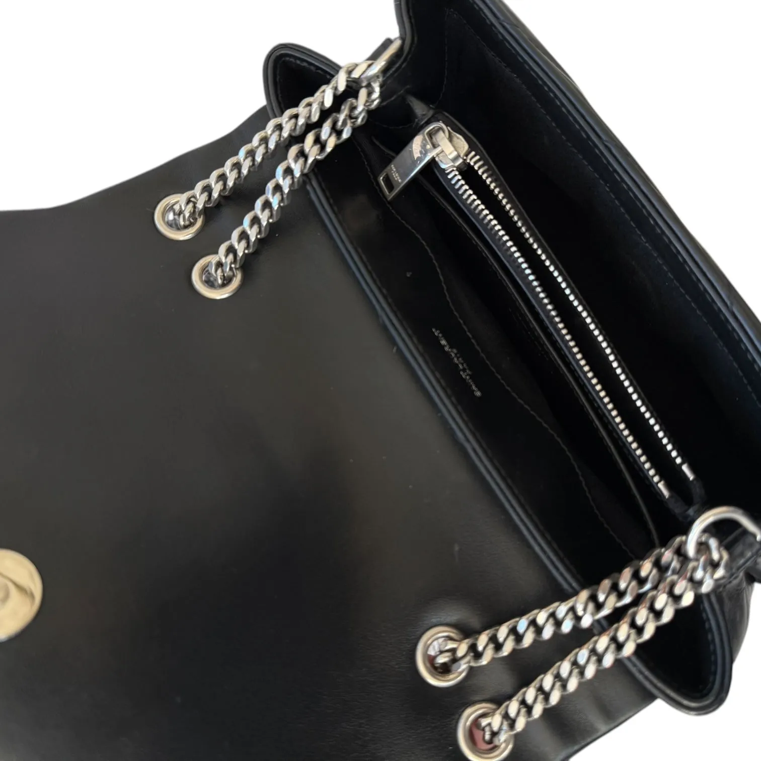 Saint Laurent Calfskin Quilted Monogram Small Loulou Chain Satchel Black