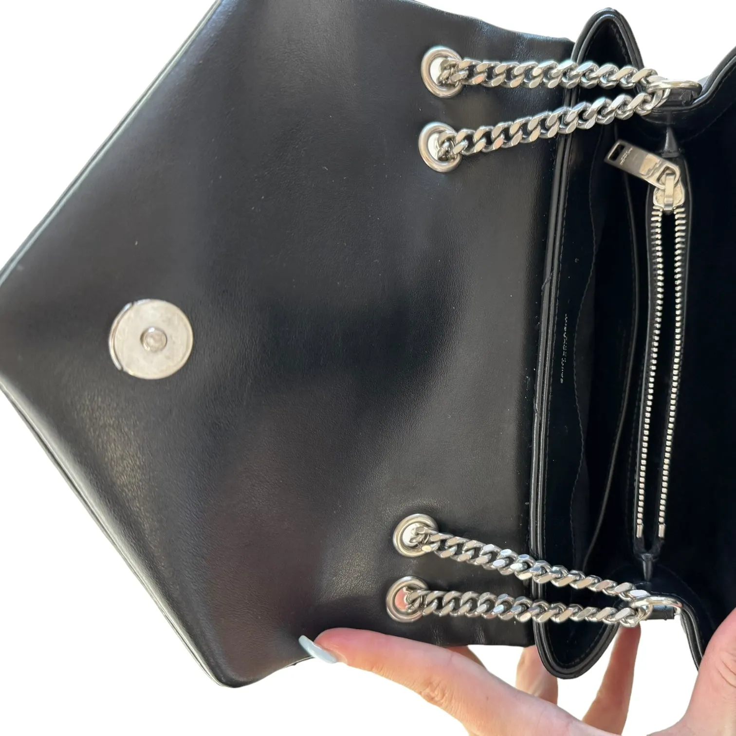 Saint Laurent Calfskin Quilted Monogram Small Loulou Chain Satchel Black