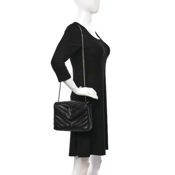 Saint Laurent Calfskin Quilted Monogram Small Loulou Chain Satchel Black