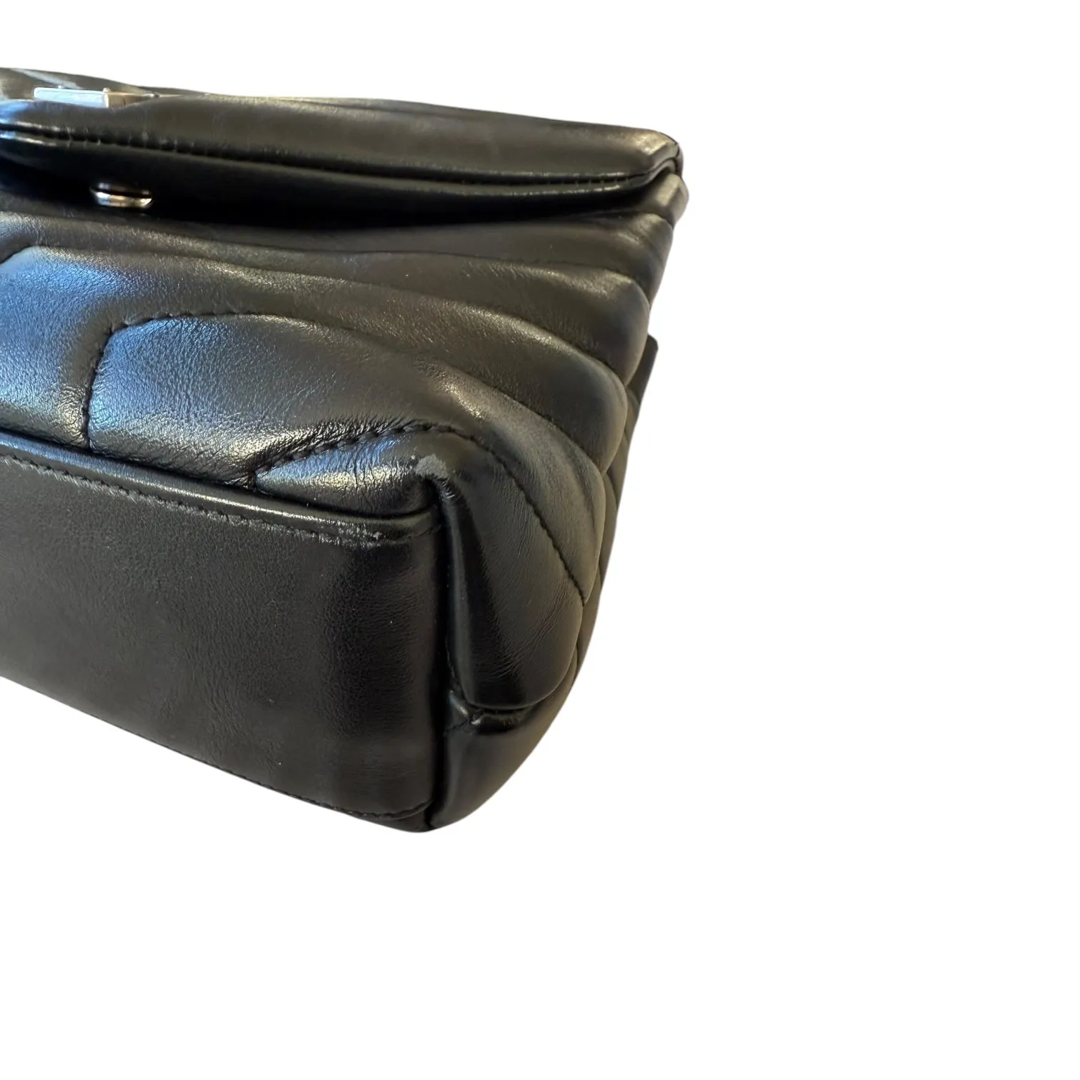 Saint Laurent Calfskin Quilted Monogram Small Loulou Chain Satchel Black