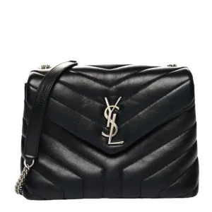Saint Laurent Calfskin Quilted Monogram Small Loulou Chain Satchel Black