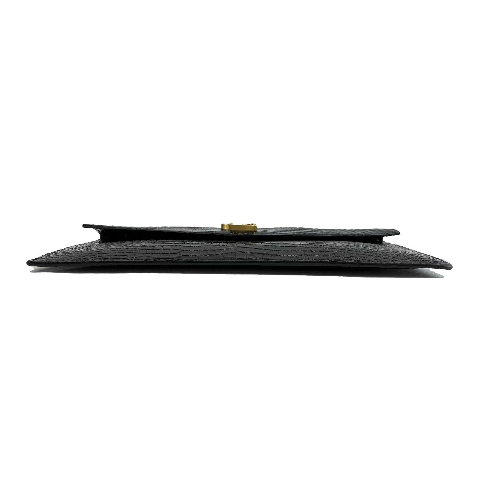 Saint Laurent - Uptown Pouch - Black Patent Calfskin Leather Embossed Alligator