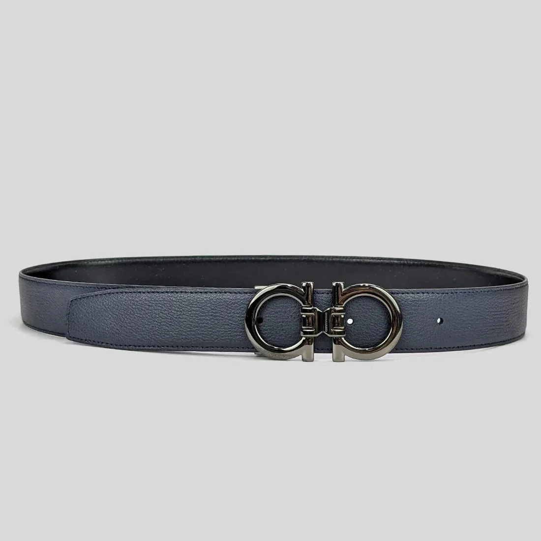 SALVATORE FERRAGAMO Men's Double Gancini Adjustable and Reversible Belt BLUE/NERO 95cm RS-758524