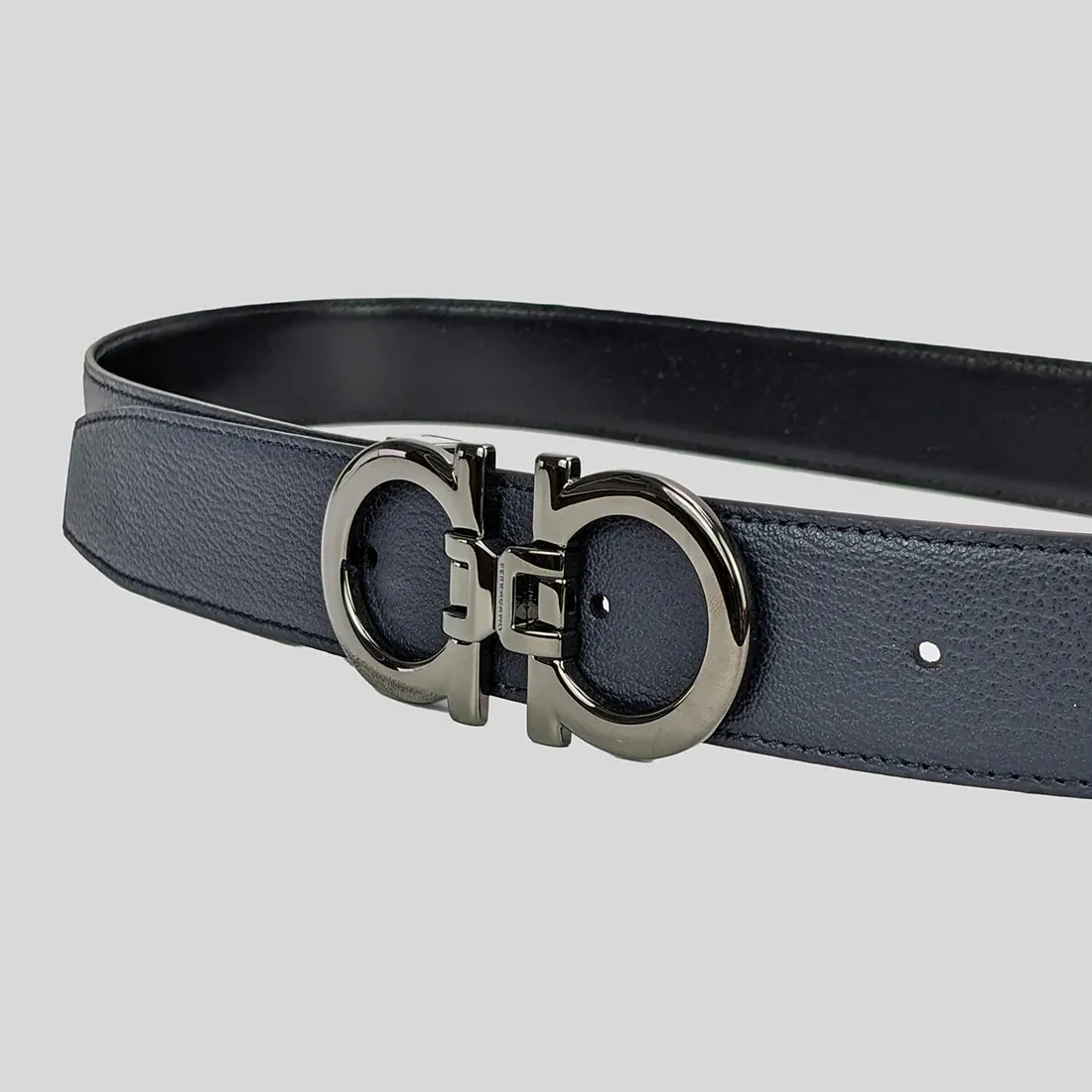 SALVATORE FERRAGAMO Men's Double Gancini Adjustable and Reversible Belt BLUE/NERO 95cm RS-758524
