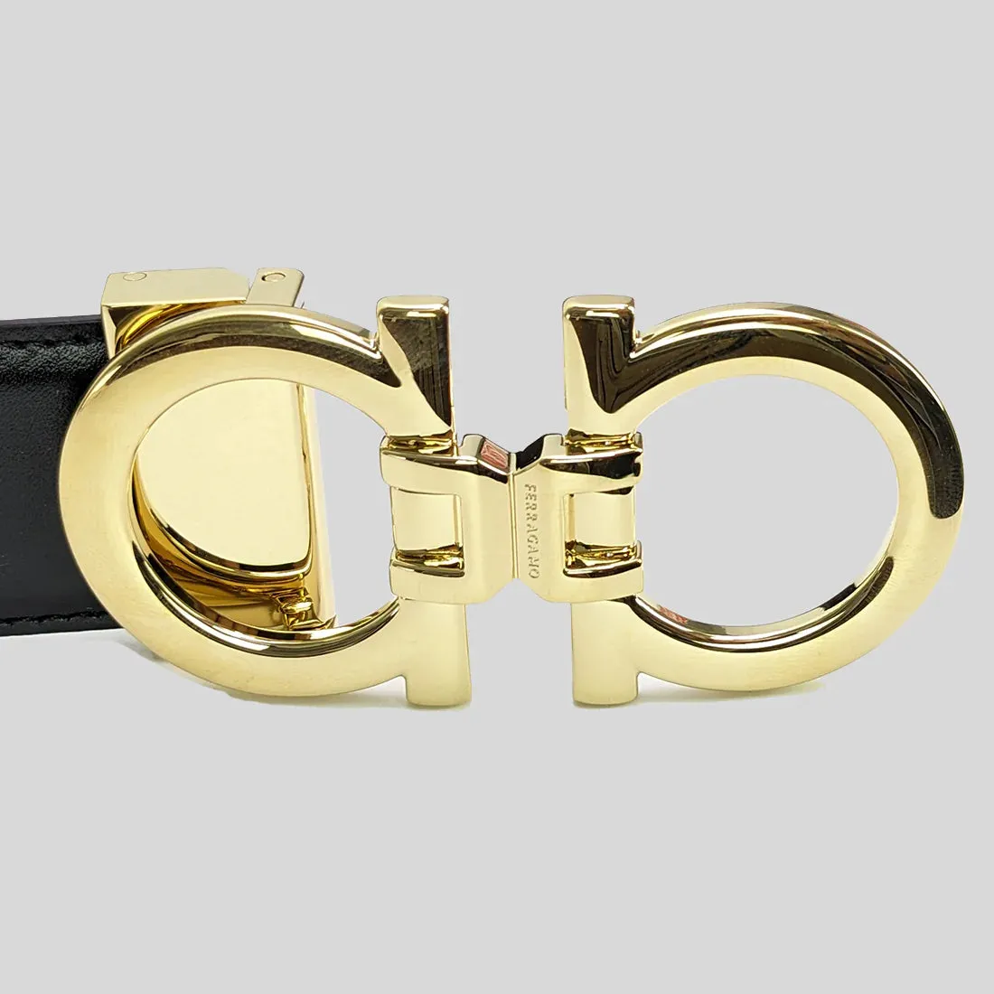 SALVATORE FERRAGAMO Men's Double Gancini Adjustable and Reversible Belt NERO/T.MORO 95cm RS-772402
