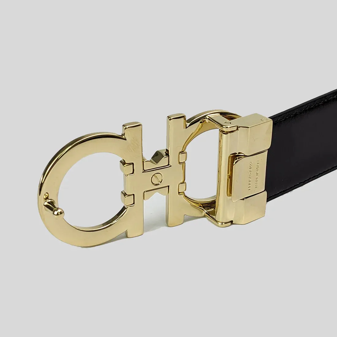 SALVATORE FERRAGAMO Men's Double Gancini Adjustable and Reversible Belt NERO/T.MORO 95cm RS-772402