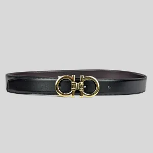 SALVATORE FERRAGAMO Men's Double Gancini Adjustable and Reversible Belt NERO/T.MORO 95cm RS-772402