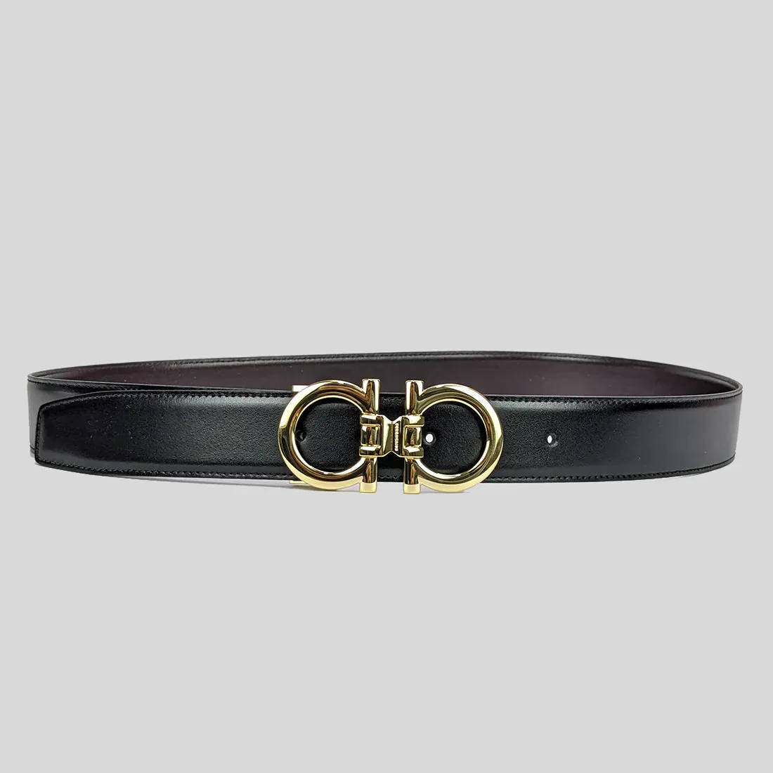 SALVATORE FERRAGAMO Men's Double Gancini Adjustable and Reversible Belt NERO/T.MORO 95cm RS-772402