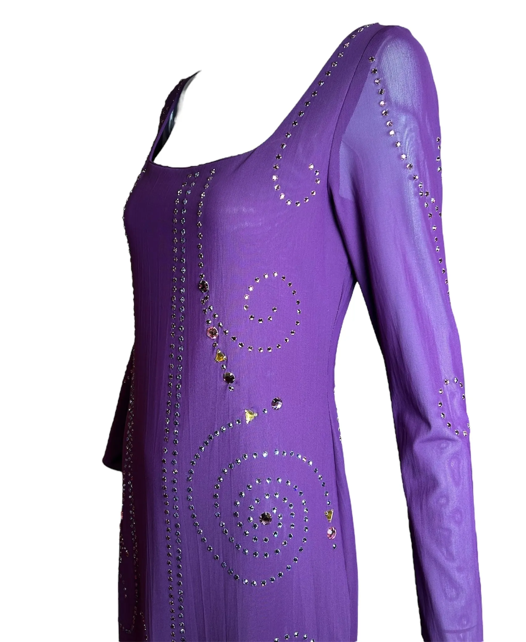 Sant Angelo 70s Dress Purple Studded with Rhinestones