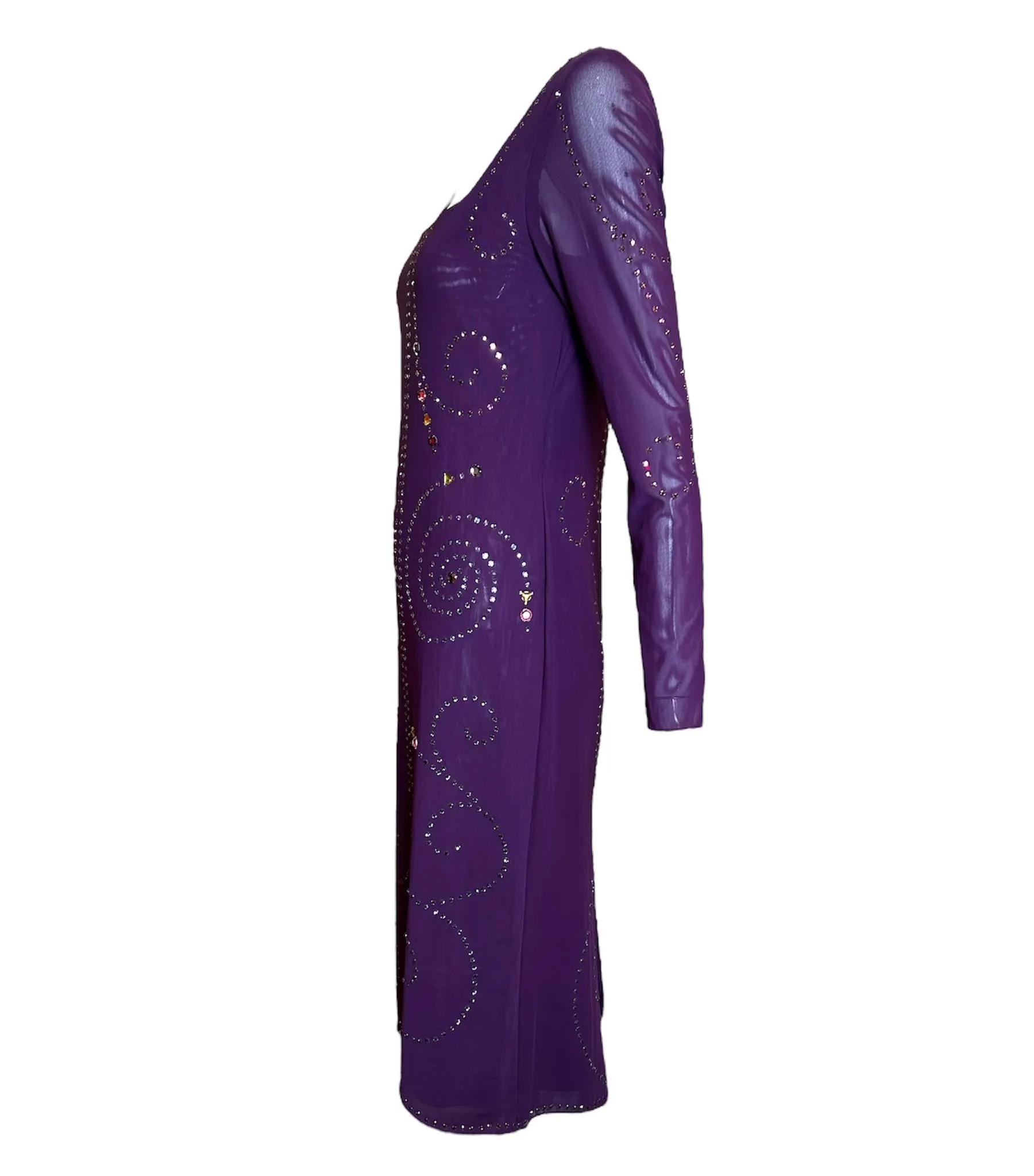 Sant Angelo 70s Dress Purple Studded with Rhinestones