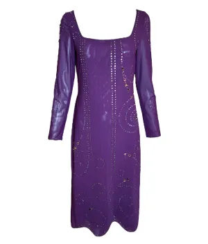 Sant Angelo 70s Dress Purple Studded with Rhinestones