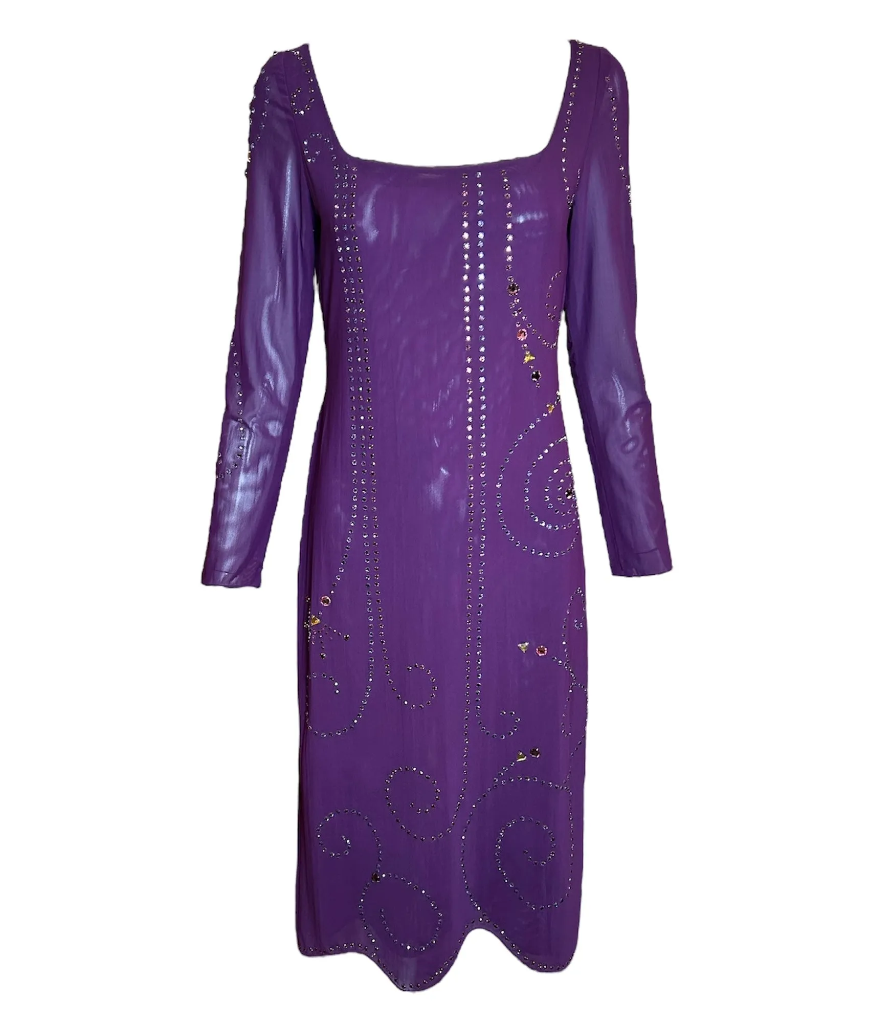 Sant Angelo 70s Dress Purple Studded with Rhinestones