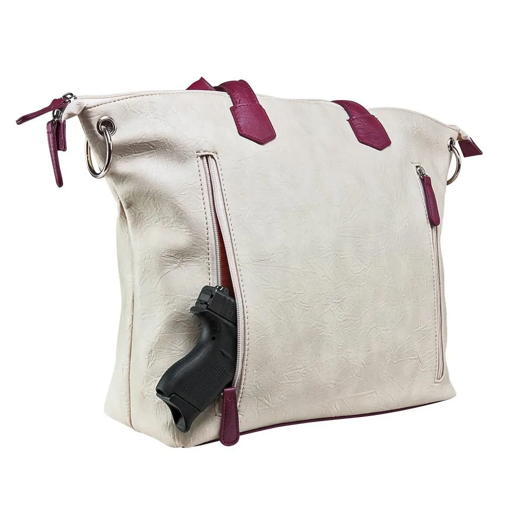Satchel Off White Burgundy Trim