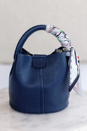 Scarf Tie Handbag Small- Navy