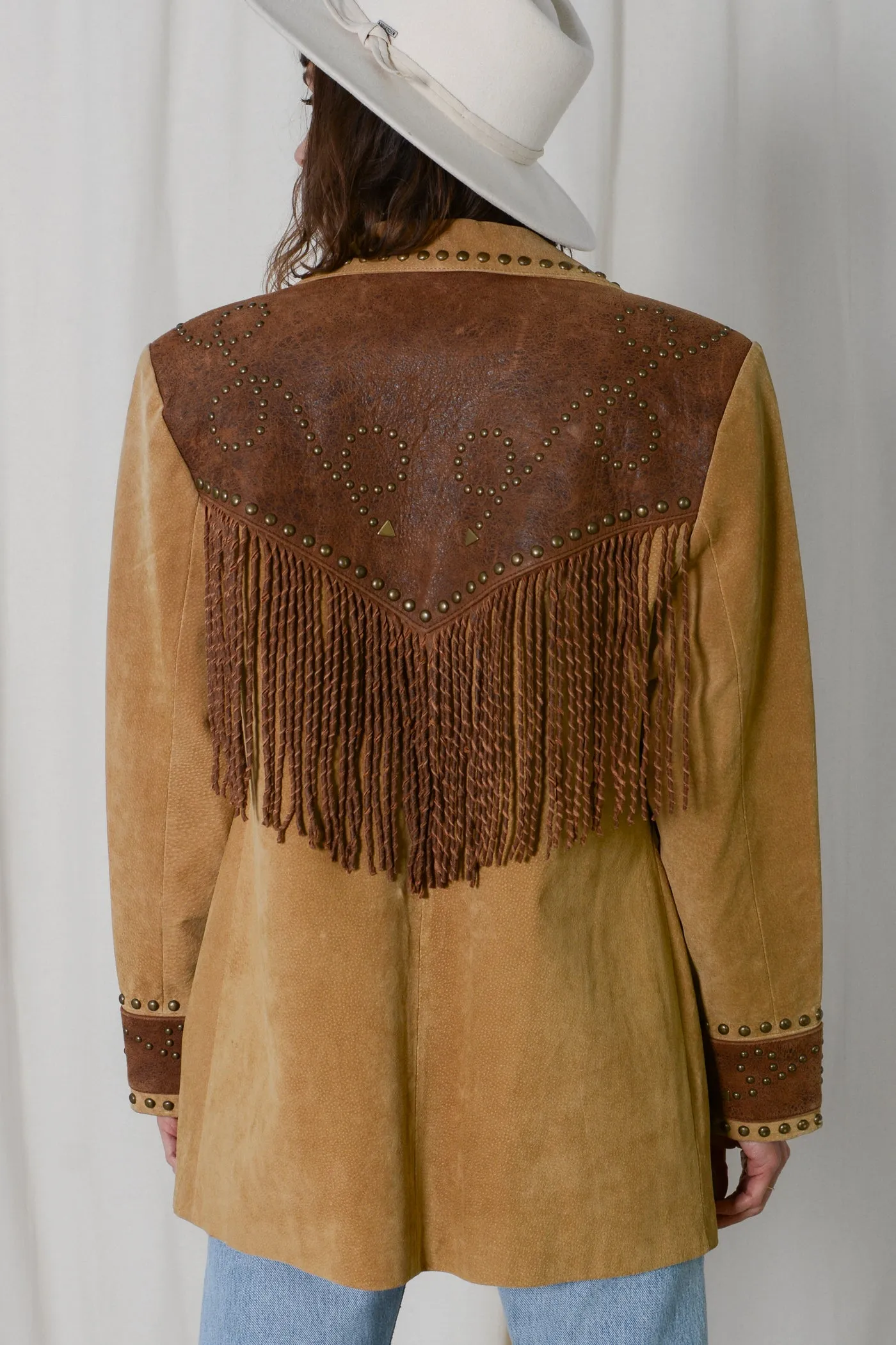 Scully Two Tone Studded Fringe Suede Jacket