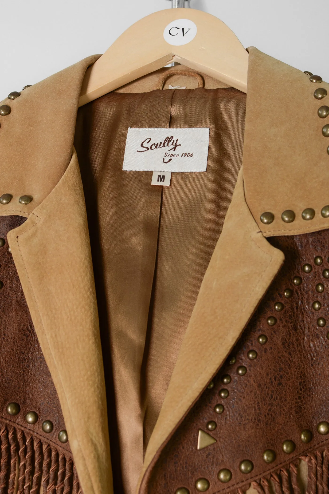 Scully Two Tone Studded Fringe Suede Jacket