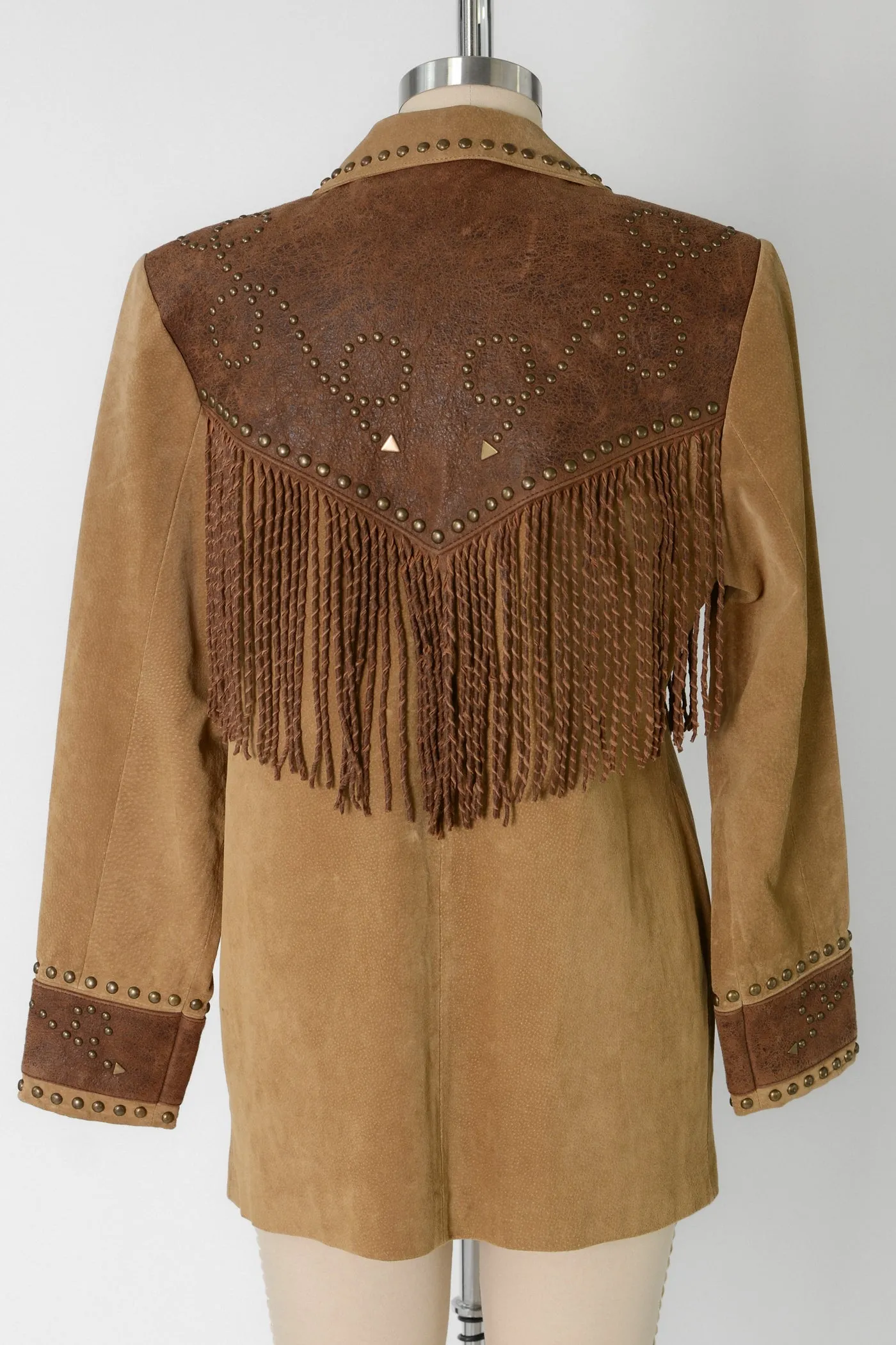 Scully Two Tone Studded Fringe Suede Jacket
