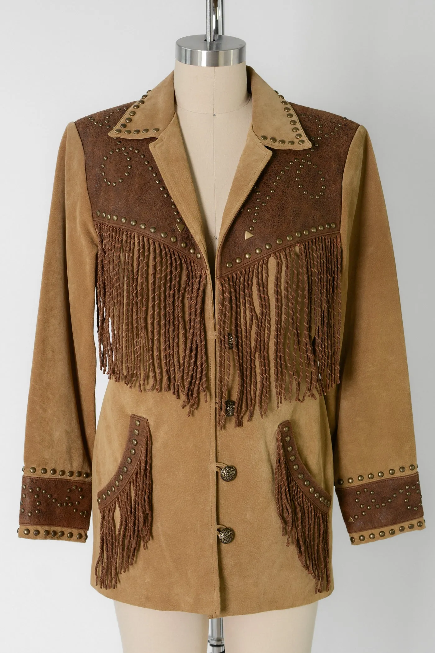 Scully Two Tone Studded Fringe Suede Jacket