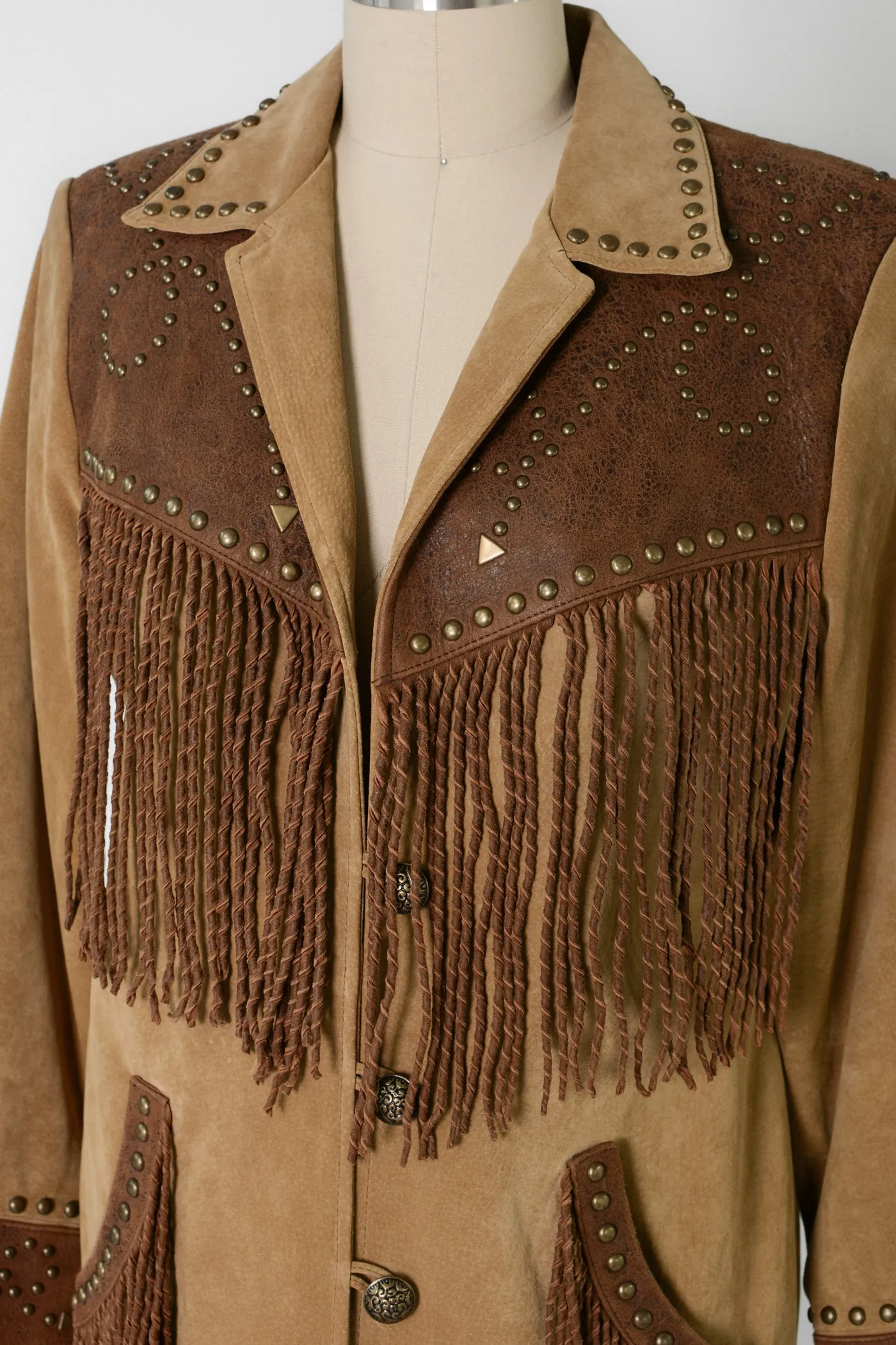 Scully Two Tone Studded Fringe Suede Jacket