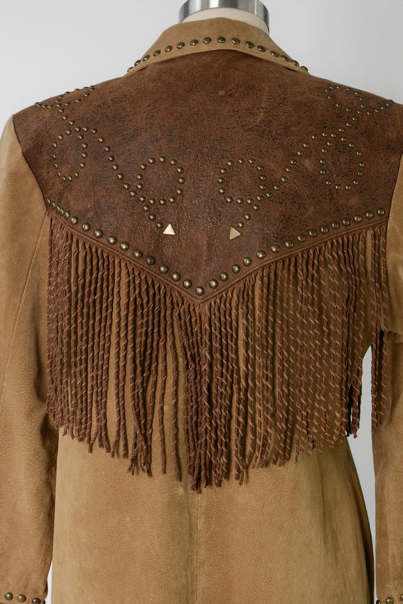 Scully Two Tone Studded Fringe Suede Jacket