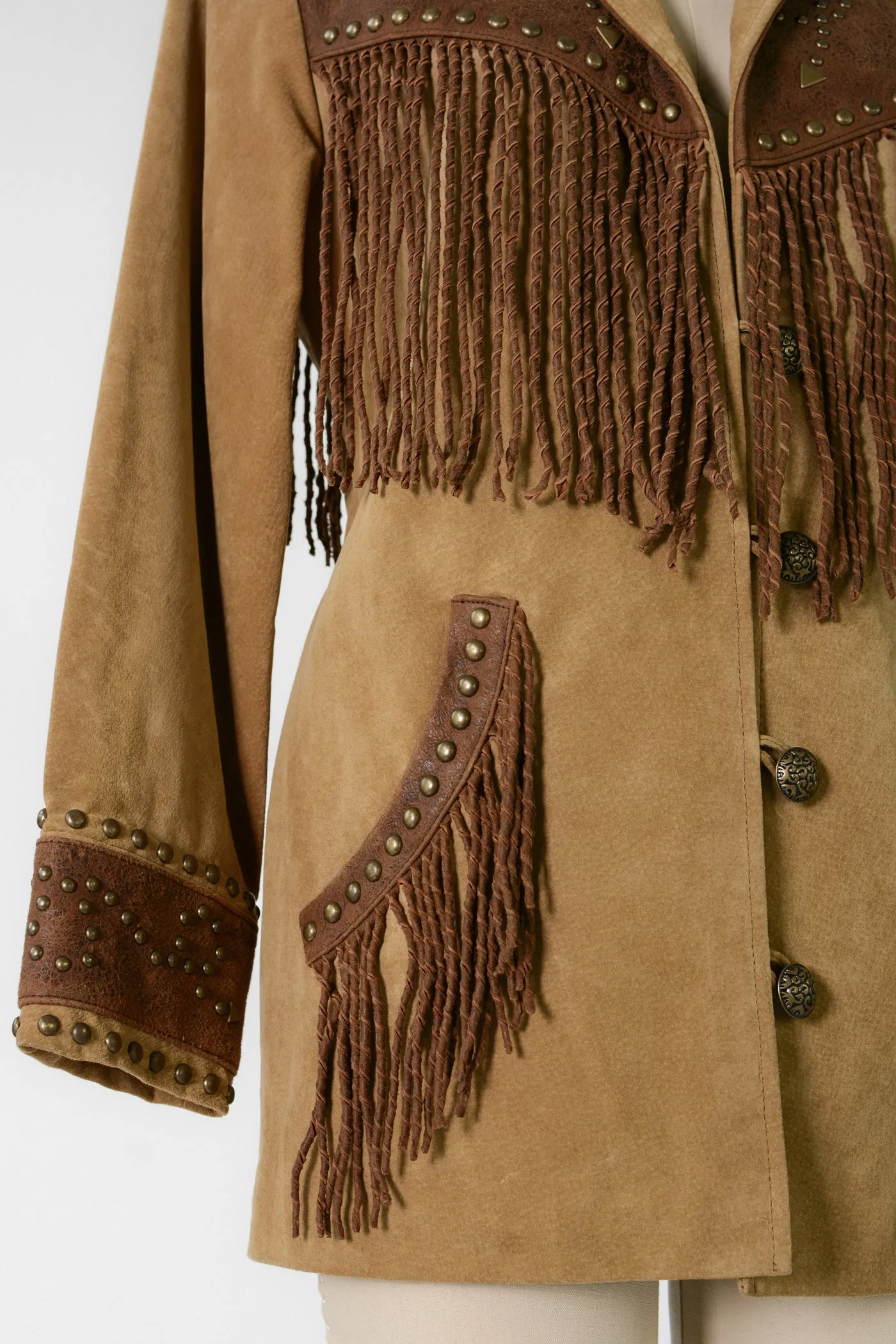 Scully Two Tone Studded Fringe Suede Jacket