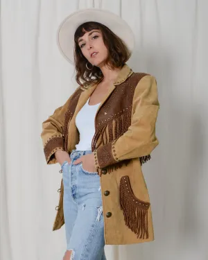 Scully Two Tone Studded Fringe Suede Jacket