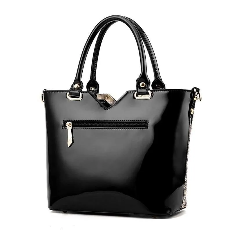 Sequin Embroidered Patent Leather Shoulder Bag