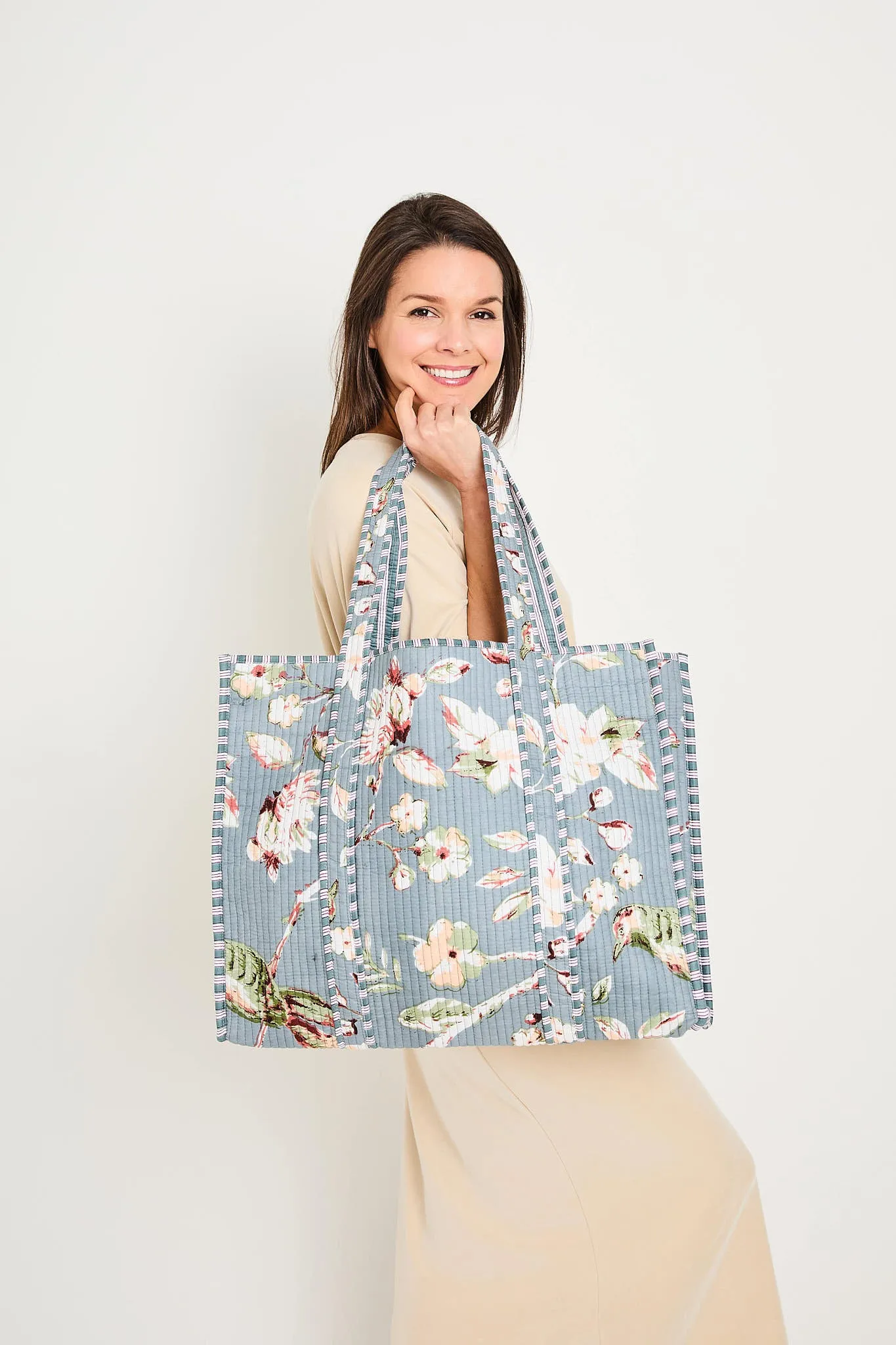 Serendipity Cotton Quilted Tote - Grey Meadow