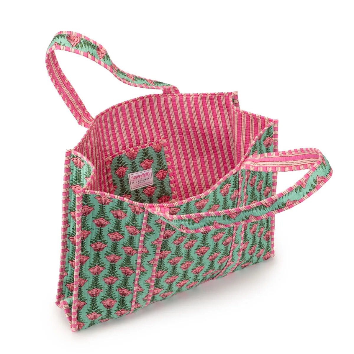 Serendipity Cotton Quilted Tote - Lt Green Lotus