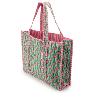 Serendipity Cotton Quilted Tote - Lt Green Lotus